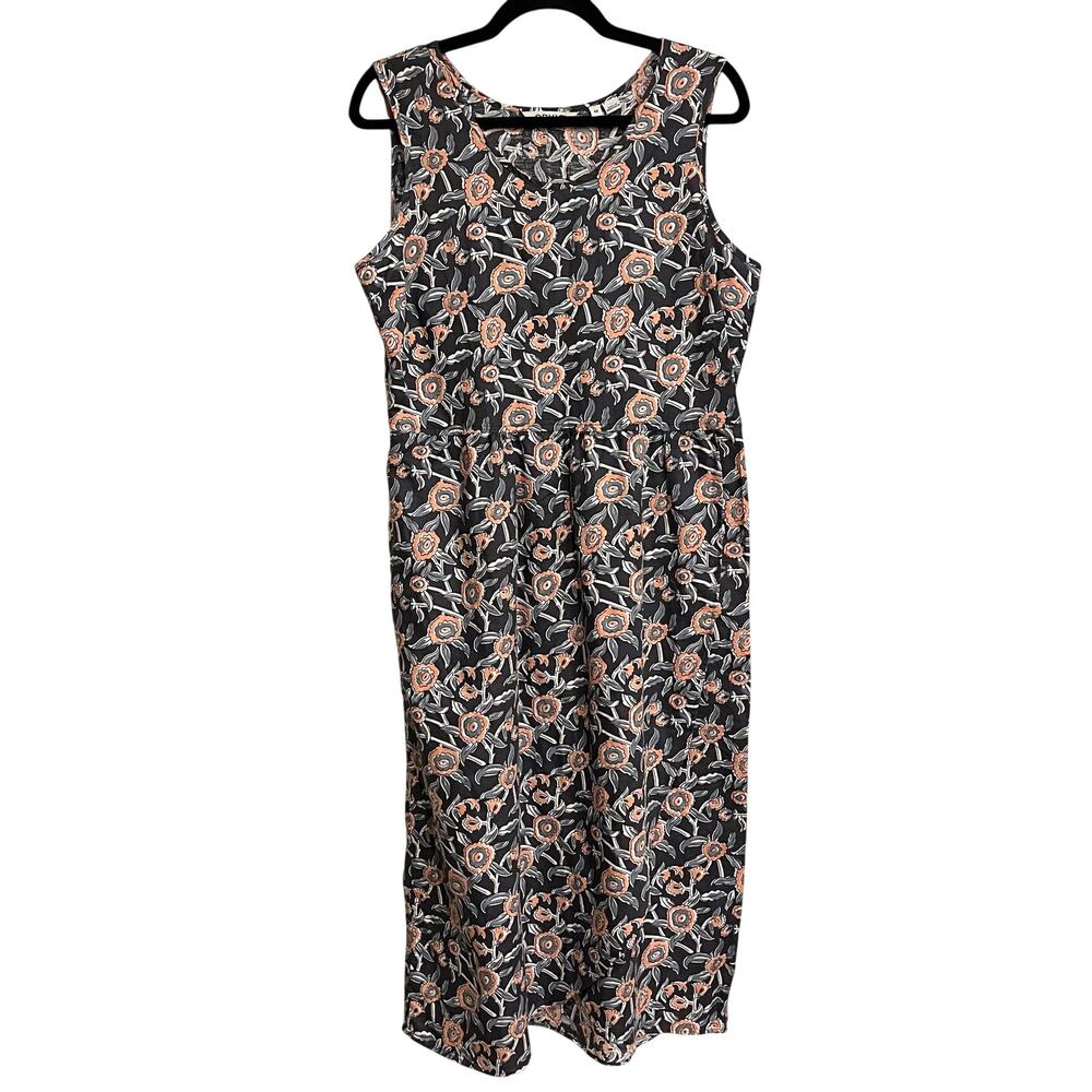 Orvis Dress Sleeveless Tank Faux Wrap‎ Midi Gray Pink Floral Linen Blend Medium